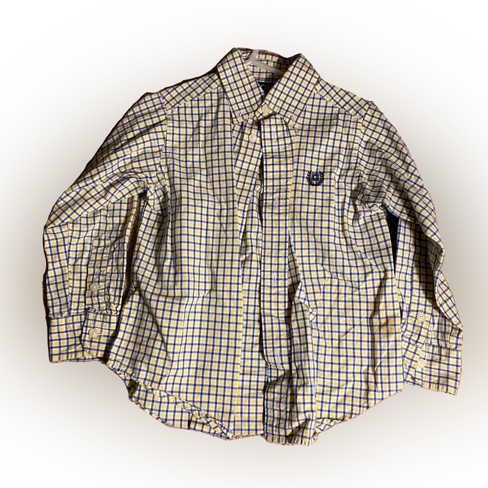 Chaps Yellow Blue Plaid Button Down Long Sleeve Boys 3/3T